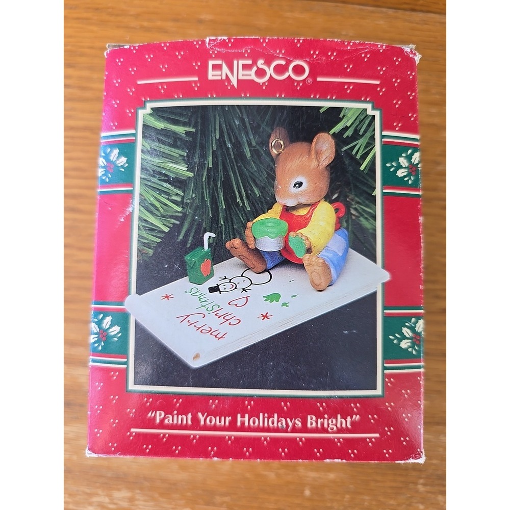 Enesco Ornament‎ 1993 Paint Your Holidays Bright mouse painting paper vintage